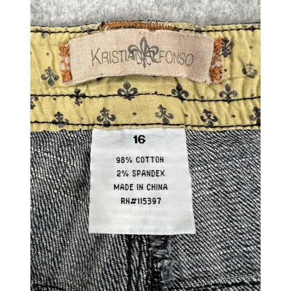 Kristian Alfonso Jeans Women 16 Bootcut Distressed Wash Fleur de Lis Embroidered - Picture 2 of 16